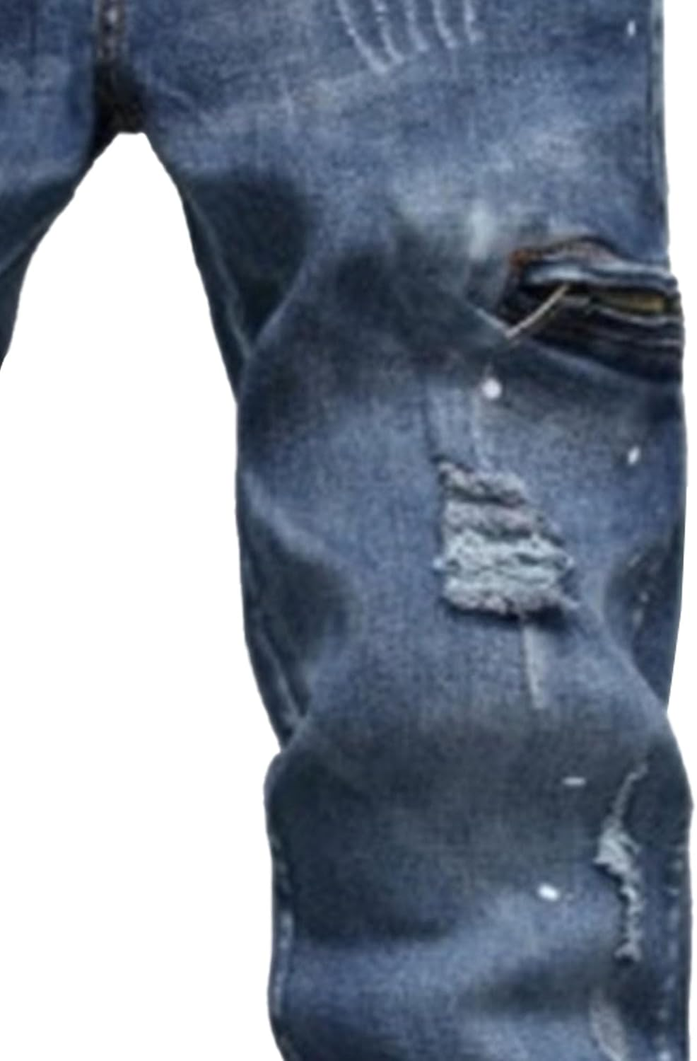 Jeshifangjiusu Mens Ripped Mid Rise Straight Leg Jeans Slim Lightweight Denim Pants Casual Streetwear Trousers, Dark Blue, 35 image number 3