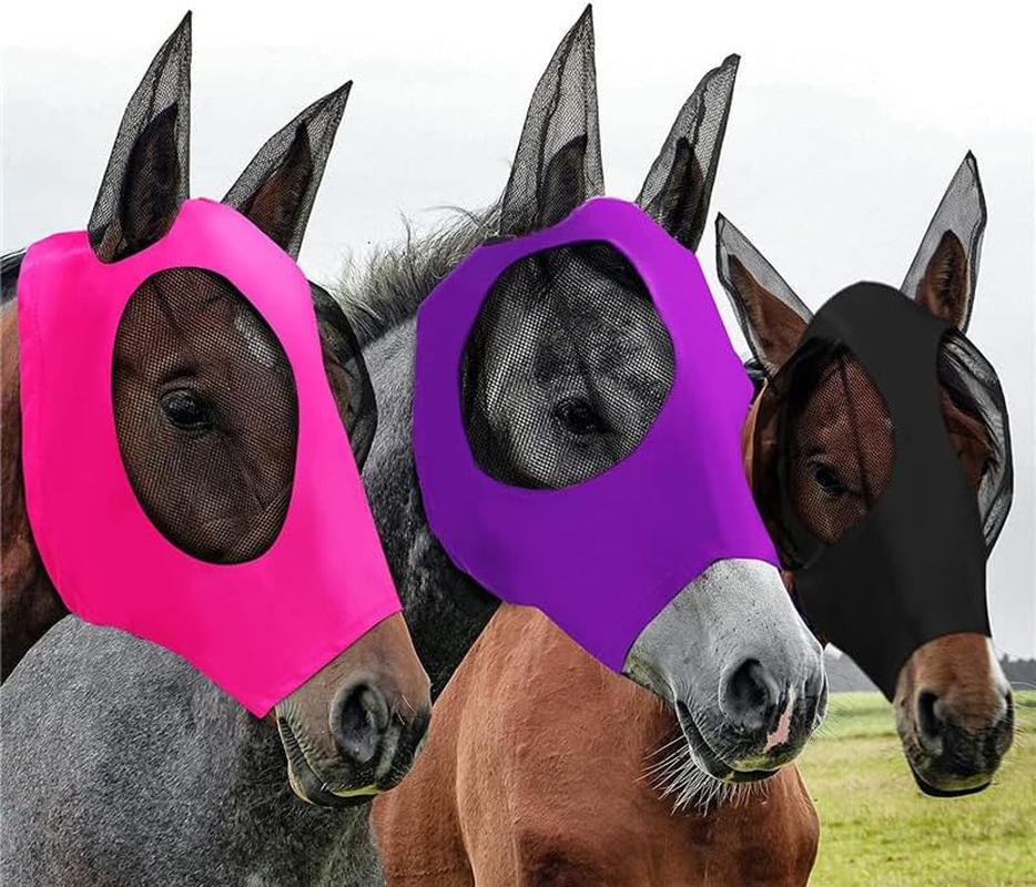 Horse Fly Mask with Ears, UV Protection for Horses, Elasticity with Big Mesh Eye Covers, Snug Fitting Comfortable Breathable Lightweight for Horses (Black, One Size) image number 4