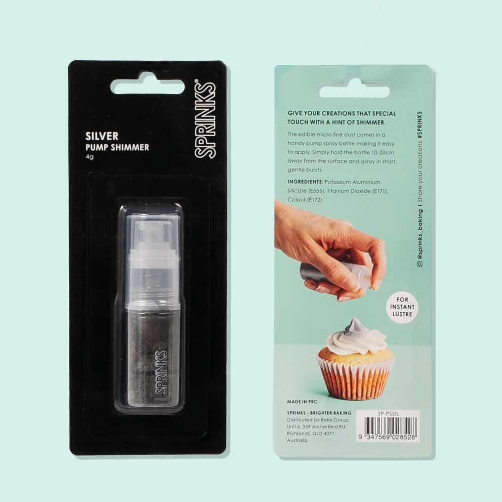 Sprinks Edible Dust Spray Pump | Shimmer Silver Micro Fine Glitter | Easy to Use for Cakes Cupcakes Cookies and Desserts | Silver Sprinkles Edible