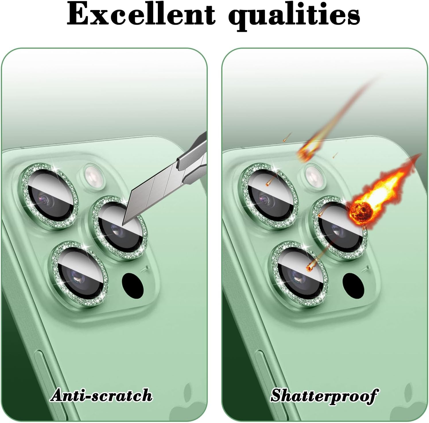 Kucheed Bling Camera Lens Protector for Iphone 14 Pro/Iphone 14 Pro Max, Glitter 9H Tempered Glass Camera Cover Film Stickers, Automatic Alignment Individual Metal Rings Phone Accessories image number 2