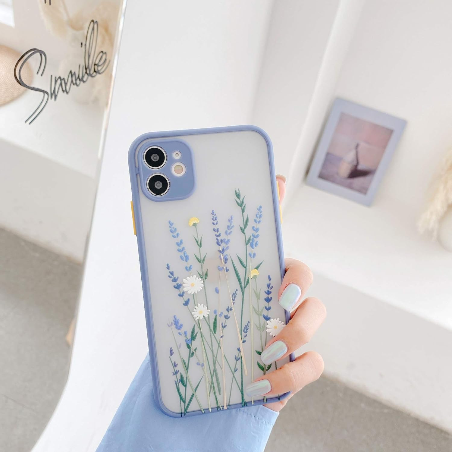 Ownest Compatible for Iphone 11 Case for Flower Clear Frosted PC Back Floral Girls Woman and Soft TPU Protective Silicone Slim Case for Iphone 11-Purple image number 4