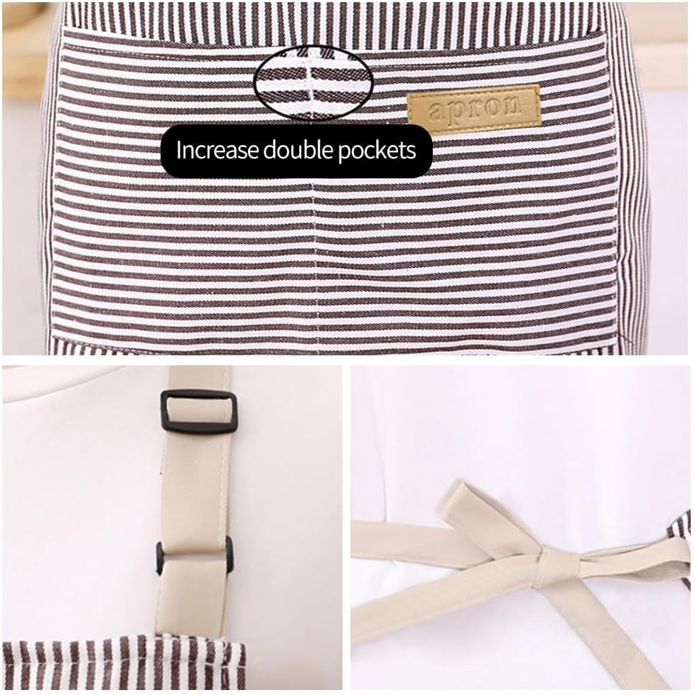 2 Pack Kitchen Cooking Aprons, Adjustable Bib Soft Chef Apron with 2 Pockets for Men Women image number 3