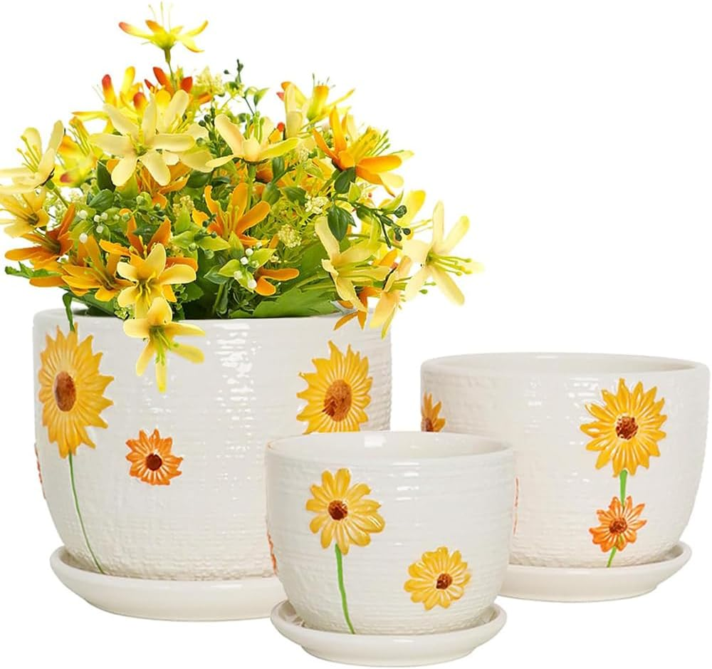 3 Set Ceramic Plant Pots, Flower Pots,Small Household Flower Pots,Plant Planter,For Orchids, Chrysanthemums,Aloe Etc,Cactus,Succulent Decorative Pots with Drainage Hole image number 4