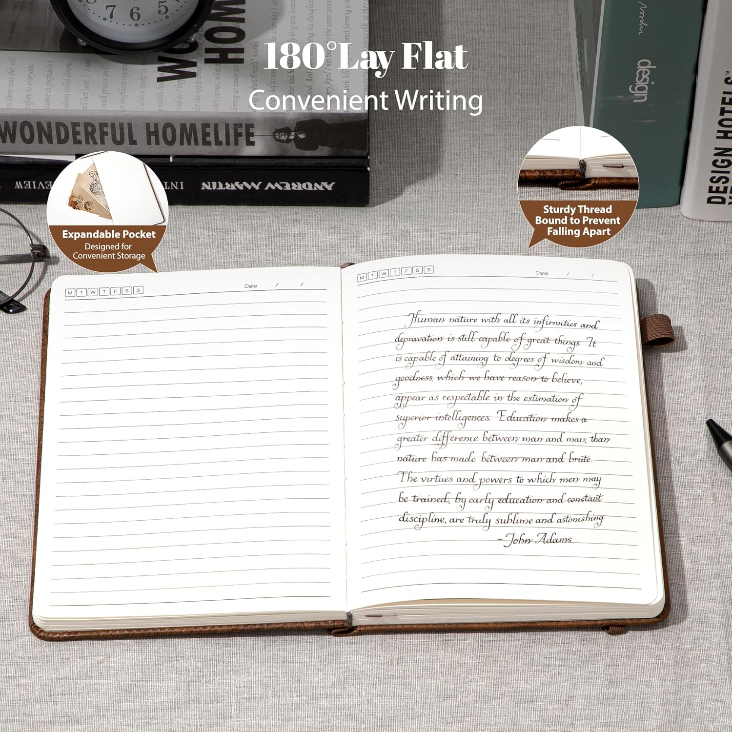 CAGIE Lined Journal for Writing, A5 Tree Growth Ring Leather Bound Journal Notebook, 256 Pages 100 GSM Journals for Men Women, Hardcover Journaling Notebooks for Work, Note Taking - Khaki image number 4