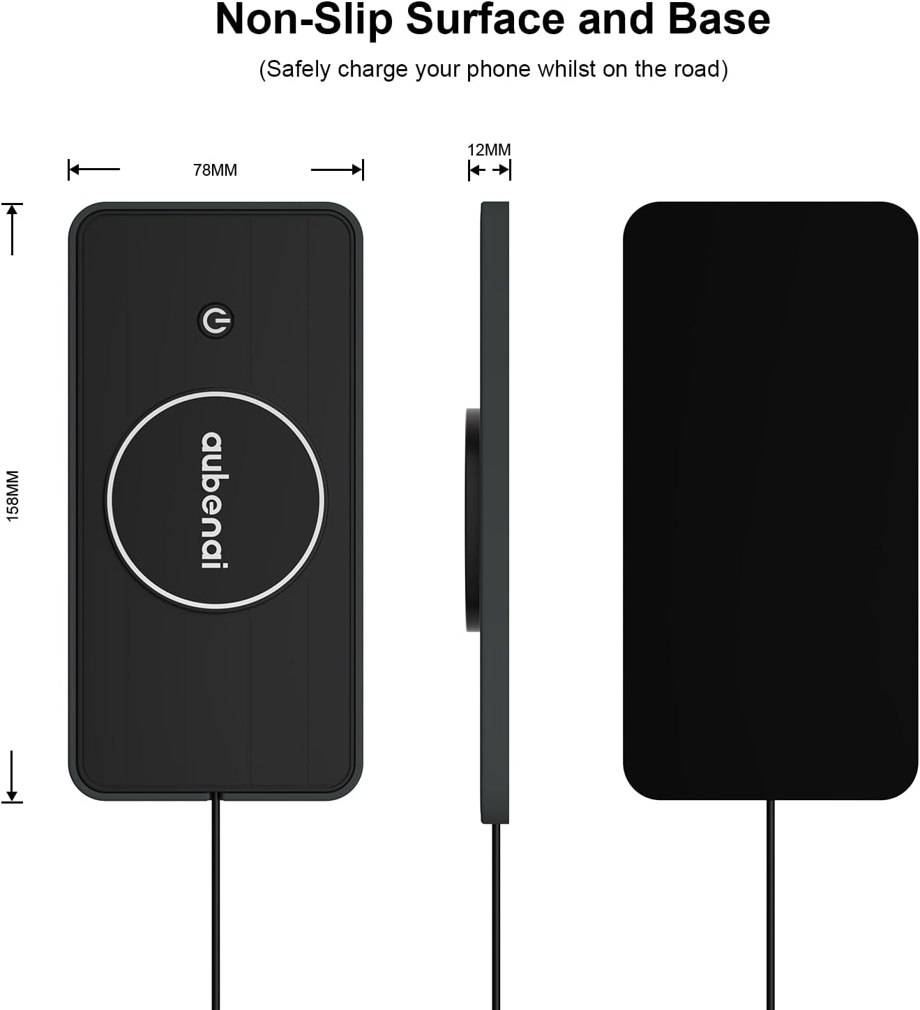 Magnetic Wireless Car Charger Pad, Aubenai 15W RGB Fast Wireless Charging Pad Non Slip Charging Mat with 70Cm Extension Cable Compatible with Magsafe Charger Iphone 16 15 14 13 12 (Extension USB-A) image number 3