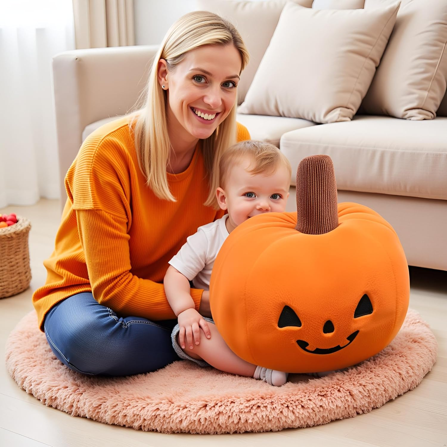 Ryttir 15.7 Inch Big Creative 3D Simulation Pumpkin Plush Pillow,Soft Cars Pillow Pumpkins Toy Outdoor Cushions for Car Owners,Clever Boy'S and Girl'S Room Decor, for Boys Kids image number 6