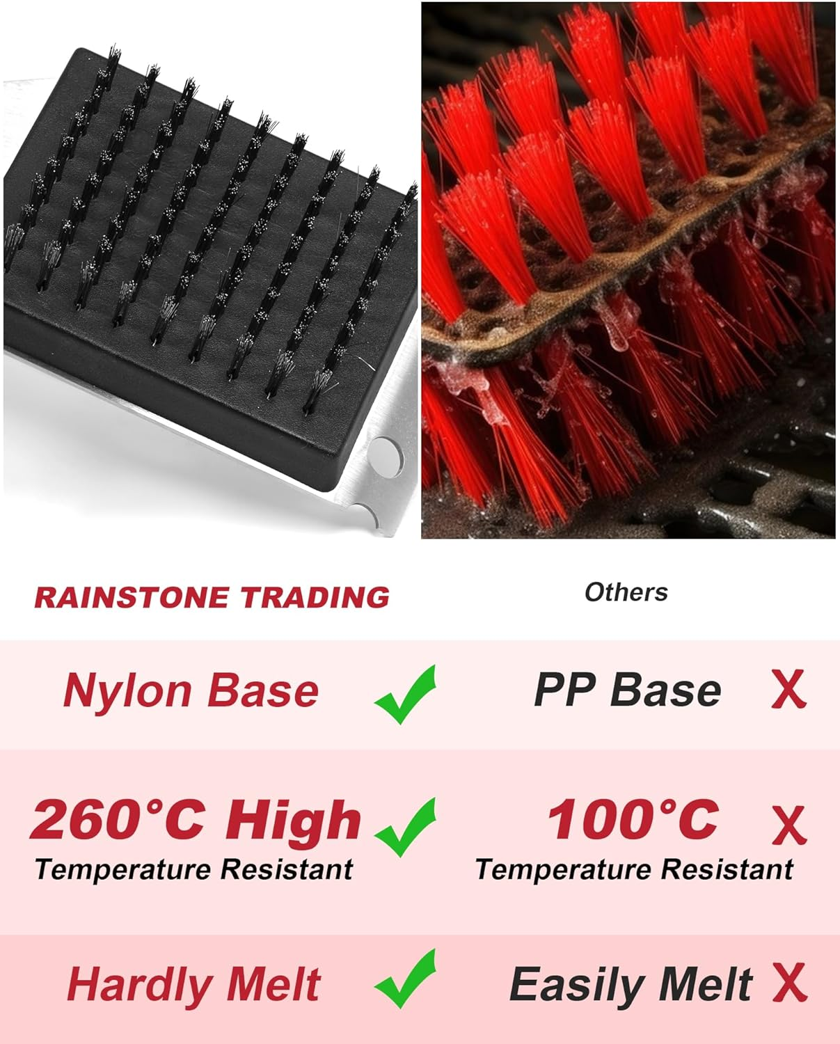 Grill Brush and Scraper - Outdoor Grill Cleaning Tool with Long Wooden Handle and Replaceable Stainless Steel Bristles - Safely Clean Any Grill Surface image number 1