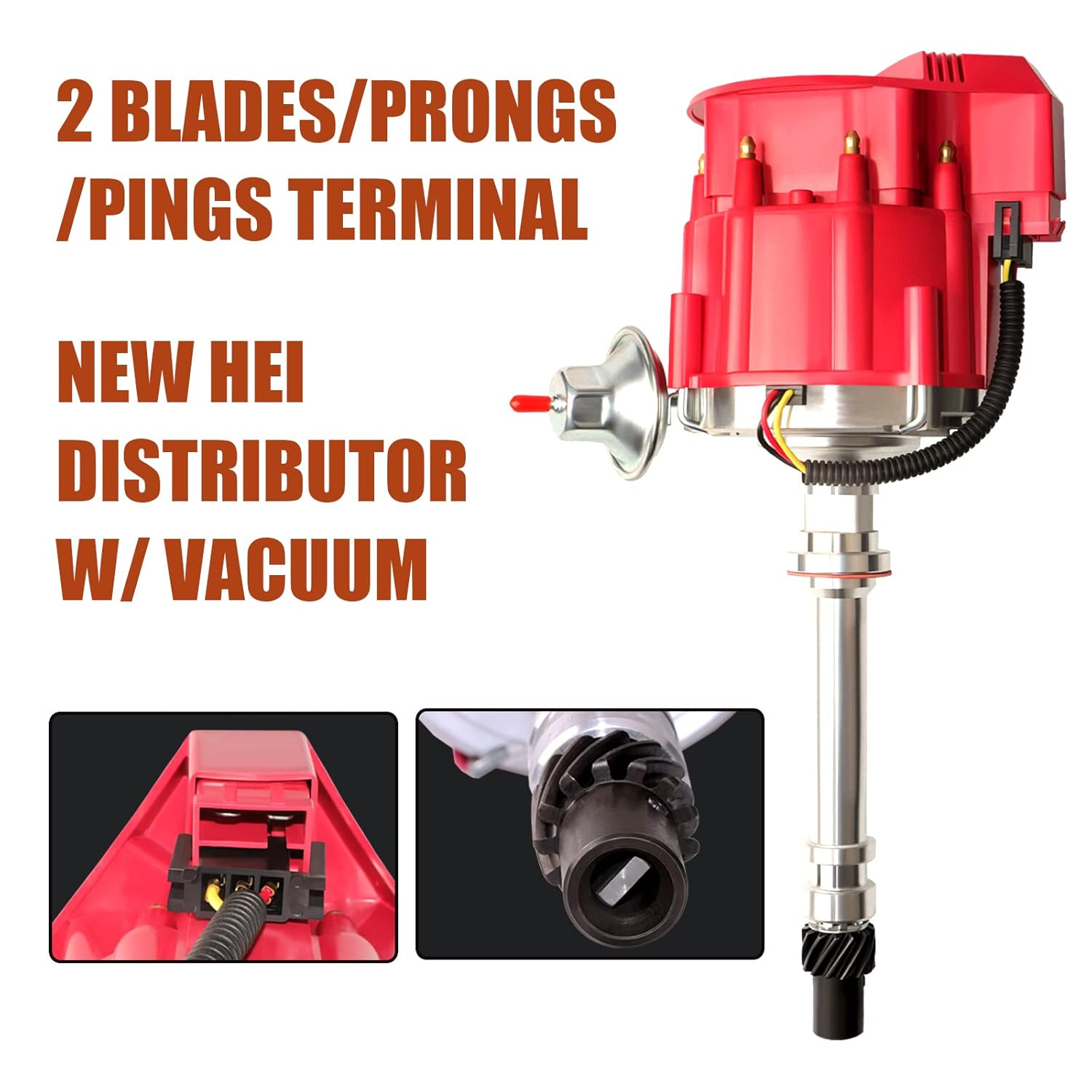 MAS Racing HEI Distributor&Spark Plug Wires & Free Pigtail Wire Harness Combo Kit Red Cap Replacement for Chevy 283 302 307 327 350 396 400 402 427 454 Gm SBC BBC 65K Coil 7500RPM Chevrolet C10 GMC V8 image number 6