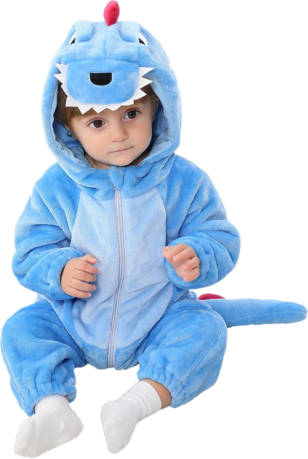 LOLANTA Unisex Baby Dinosaur Costume, Toddler Hooded Animal Costume, Flannel Union Suit