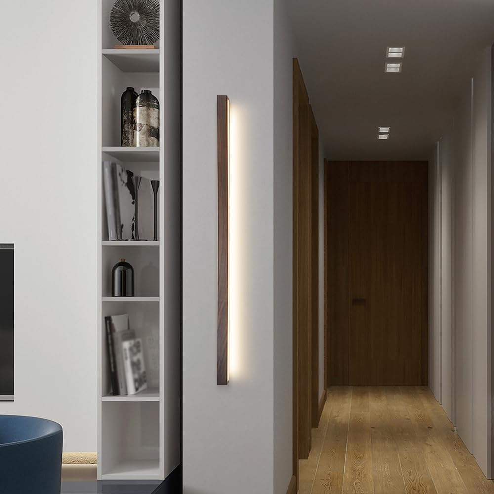 LED Linear Wall Light Walnut Wall Sconce Long Strip Vanity Wall Lamp, Minimalist Wood Wall Sconces Hardwired Lighting Fixture for Mirror Bedroom Living Room Hallway 3 Color Mode XXZ image number 4