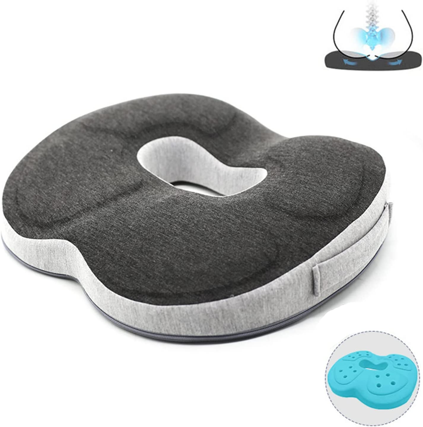 Seat Cushion with Non-Slip Bottom.Memory Foam Pad Donut Cushion for Tailbone and Coccyx Pain Relief,Hemorrhoid Orthopedic Car Seat,Lumbar and Lower Back Pain Support,For Wheelchair,Office Chair(Grey) image number 6