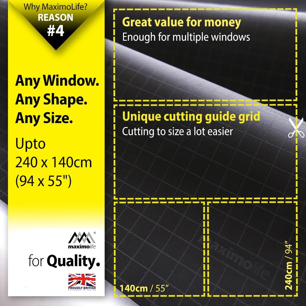 Maximolife&reg; Ultimate 100% Blackout Blind | Fits Any Size/Shape Window | Unique Cutting Guide Easier Cut-To-Size | Super Strong Suction Cups | Heat & Cold Resistant Hook & Loop | No Drill Stick On image number 3