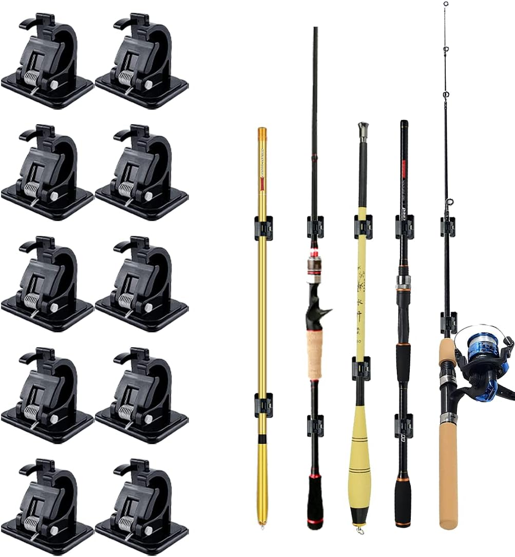 Fishing Rod Clips with Screws - Wall Mounted Holder for Poles, Cues, Curtain Rods - 10Pcs Storage Rack Organizer Brackets