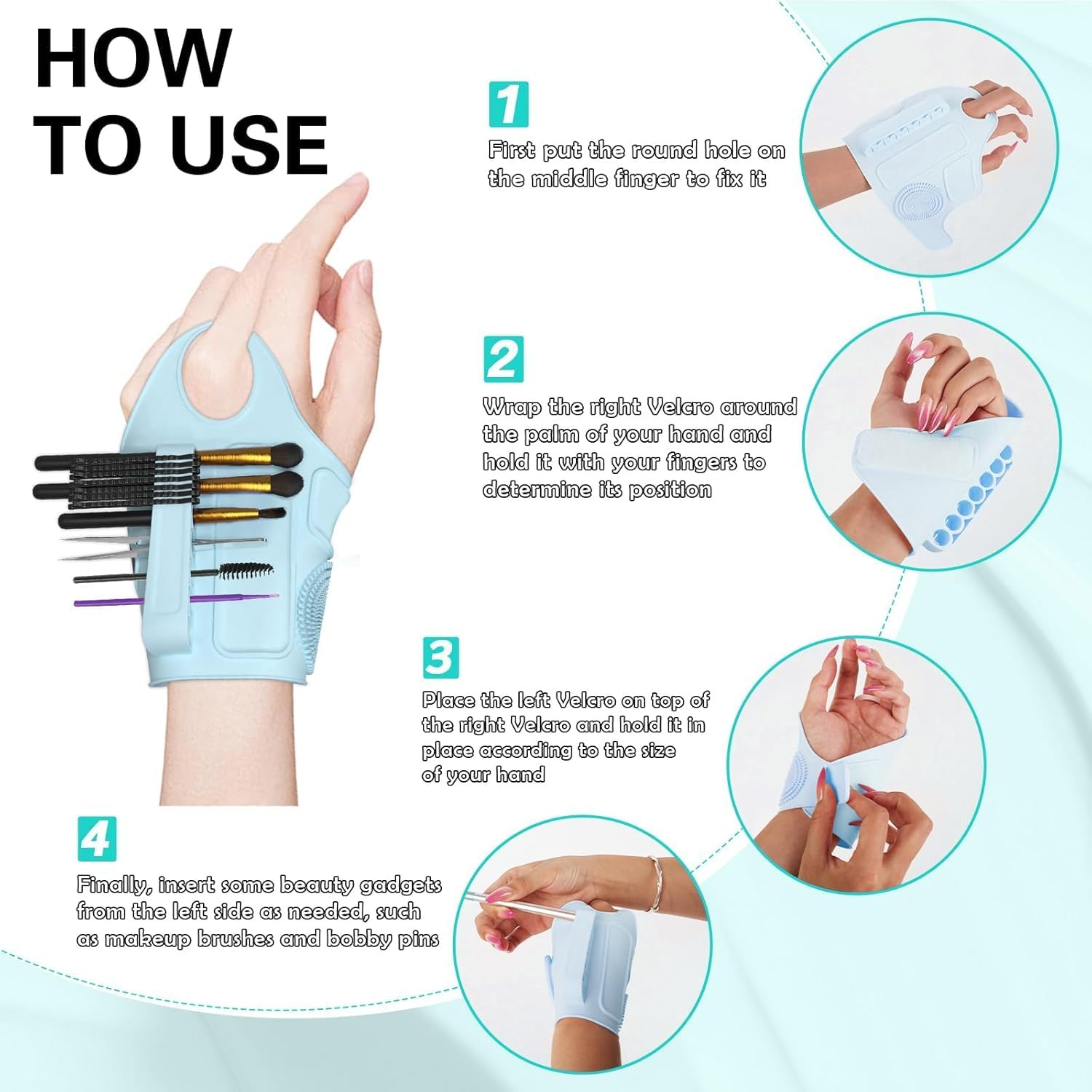 Dannisly Makeup Mixing Palette Wrist Strap,Foldable Makeup Brush Storage Palette,Silicone Hand Wrist Makeup Mixing Tray Draw Assistance Tool for Small to Medium Brush image number 4