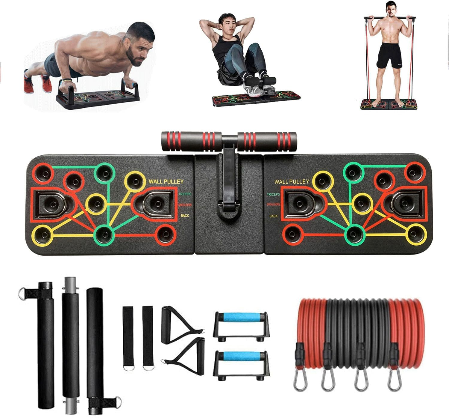 Push up Board with Sit up Stand,Portable Home Gym Equiptment,Pilates Exercise & Fitness Accessories with Resistance Bands,Strength Training Equipment image number 2