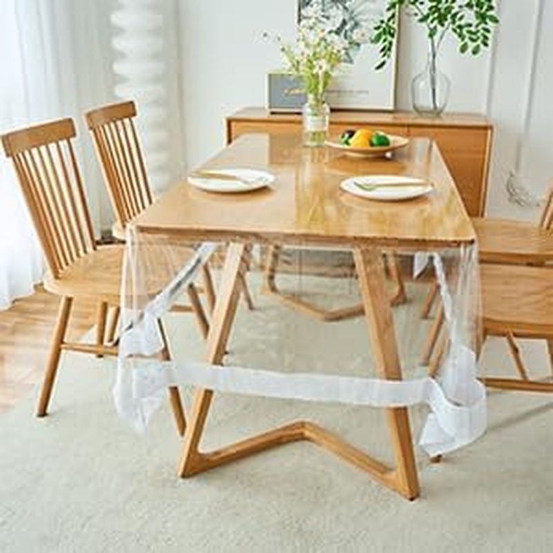 RETON PVC Clear Plastic Tablecloth Protector, Rectangle Waterproof Vinyl Clear Plastic Tablecloth with White Lace Edge, Transparent Table Cover for Dining Tables Kitchen Home (60X92 In) image number 3
