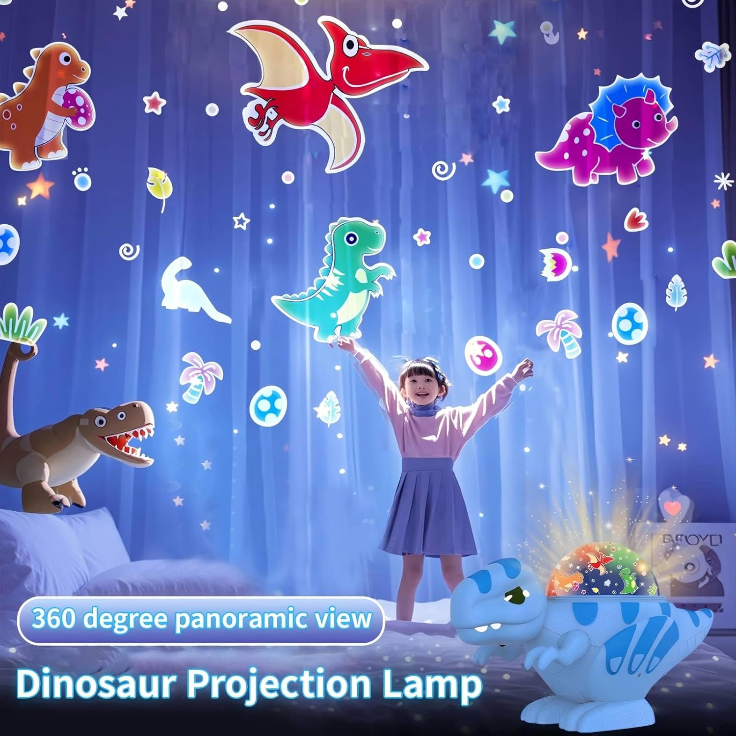 Dinosaur Projector Lamp, Dinosaur Toys, Projector Night Light for Kids Bedroom, Birthday Gifts, Boys' and Girls' Toy Atmosphere Lamp, Chirstmas Stocking Stuffers Gifts for 3-10 Year Olds Kids (Blue) image number 2
