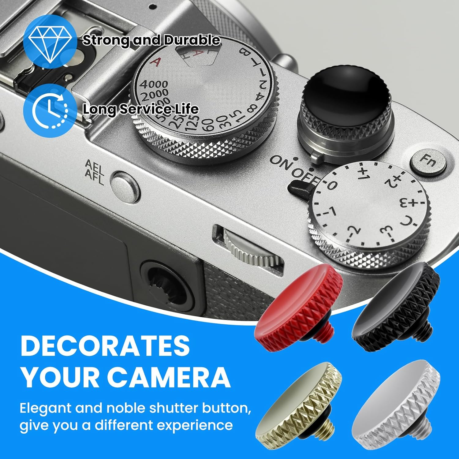 SDTC Tech 4 Pcs Fuji Shutter Release Button Accessories, Copper Camera Soft Shutter Button Fits for Fuji X-T3 X100 X100S X-T10 X-T20 X-T30 Xpro1, 4 Color (Red/Black/Silver/Golden) image number 6
