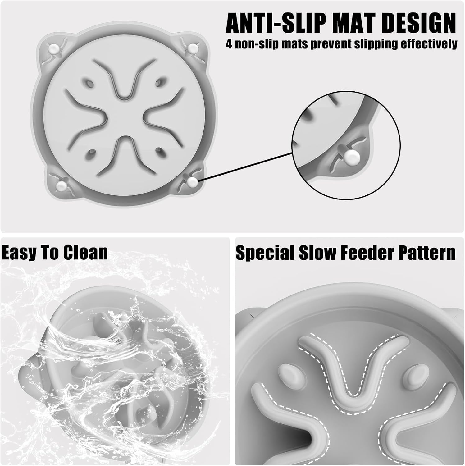 Slow Feeder Dog Bowls Small Breed, Dog Food Bowl Small Anti-Choking Bloat Stop Puzzle Healthy Eating Bowl (Gray, 1 Cup)