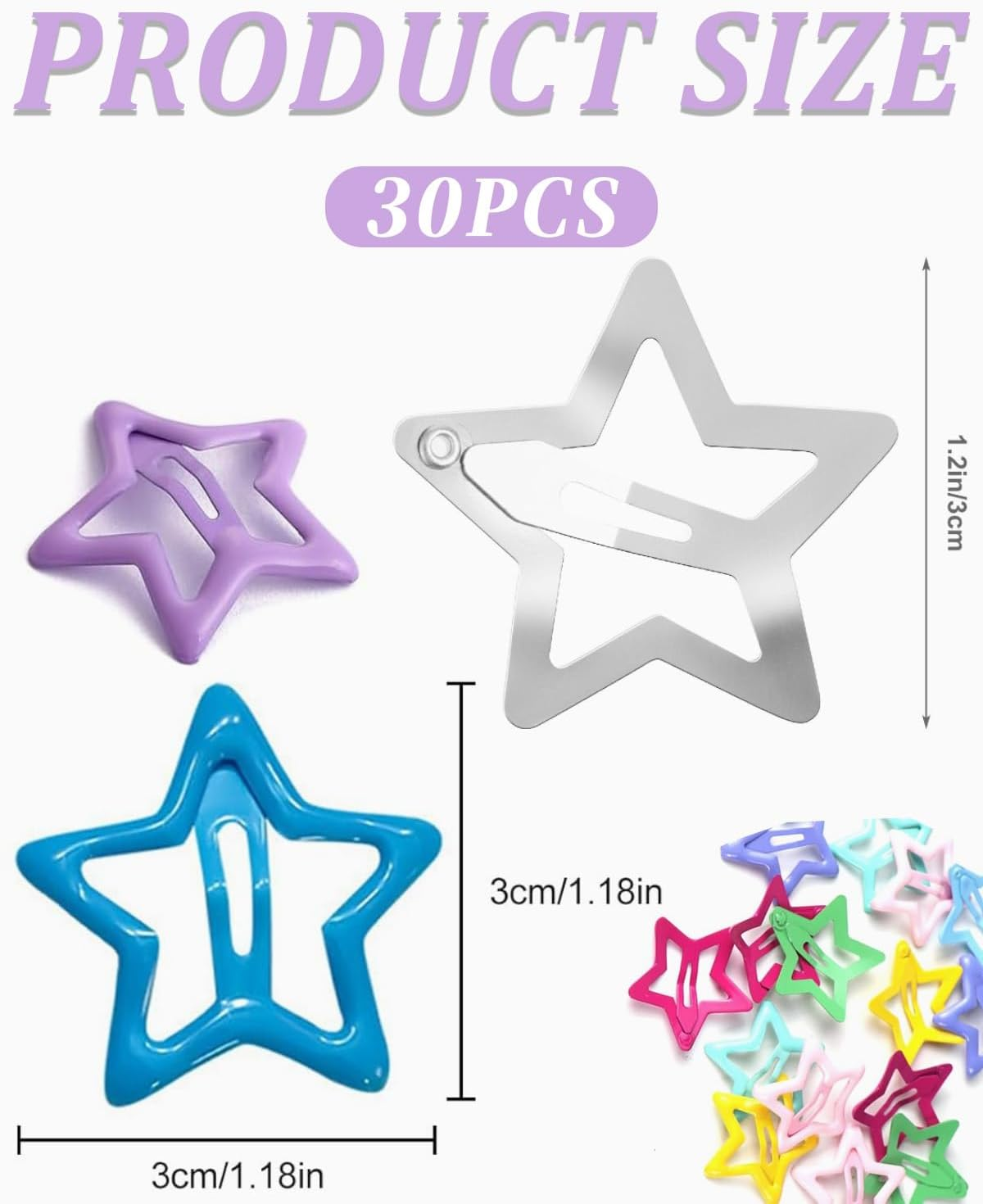 MYGLOAR 30 Pieces Hair Clips Hairdressing Supplies Barber Hair Clips Metal Star Hair Clips Star Hair Clips Multicolor Hair Clips Cute Headwear for Kids Girls image number 2