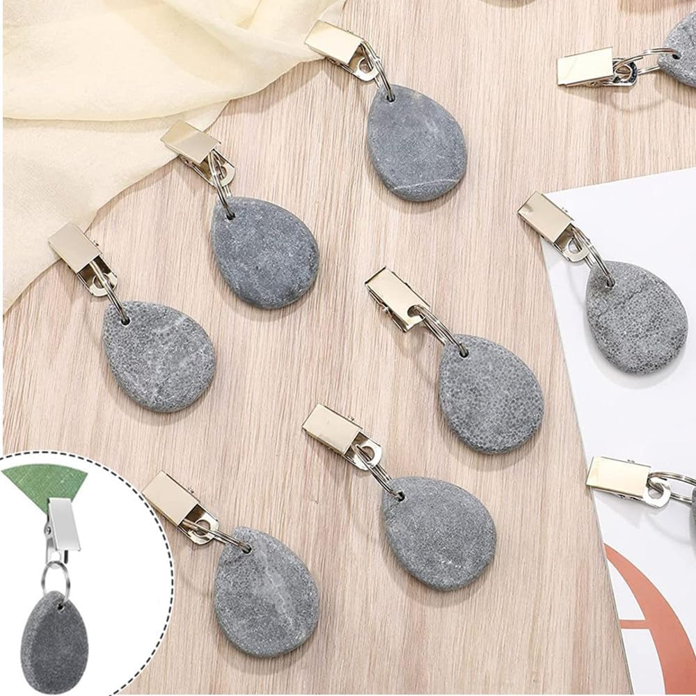 8Pcs Tablecloth Weights Hangers,Outdoor Tablecloth Weights, Tear Drop Marble Tablecover Weights, Tablecloth Pendant, Stone Table Scale, Family Dining Table Decoration, Metal Clotheslinger (Drop-Grey) image number 2