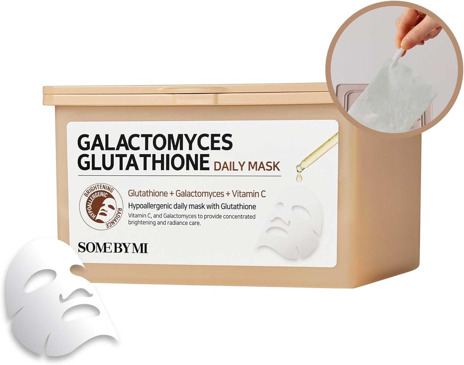 SOME by MI Galactomyces Glutathione Daily Mask - 30 Sheets, 11.8Oz - Vitamin C Vegan Face Sheet Mask for Skin Brightening Routine - Skin Moisturizing and Glowing Care for Glass Skin - Korean Skin Care image number 3