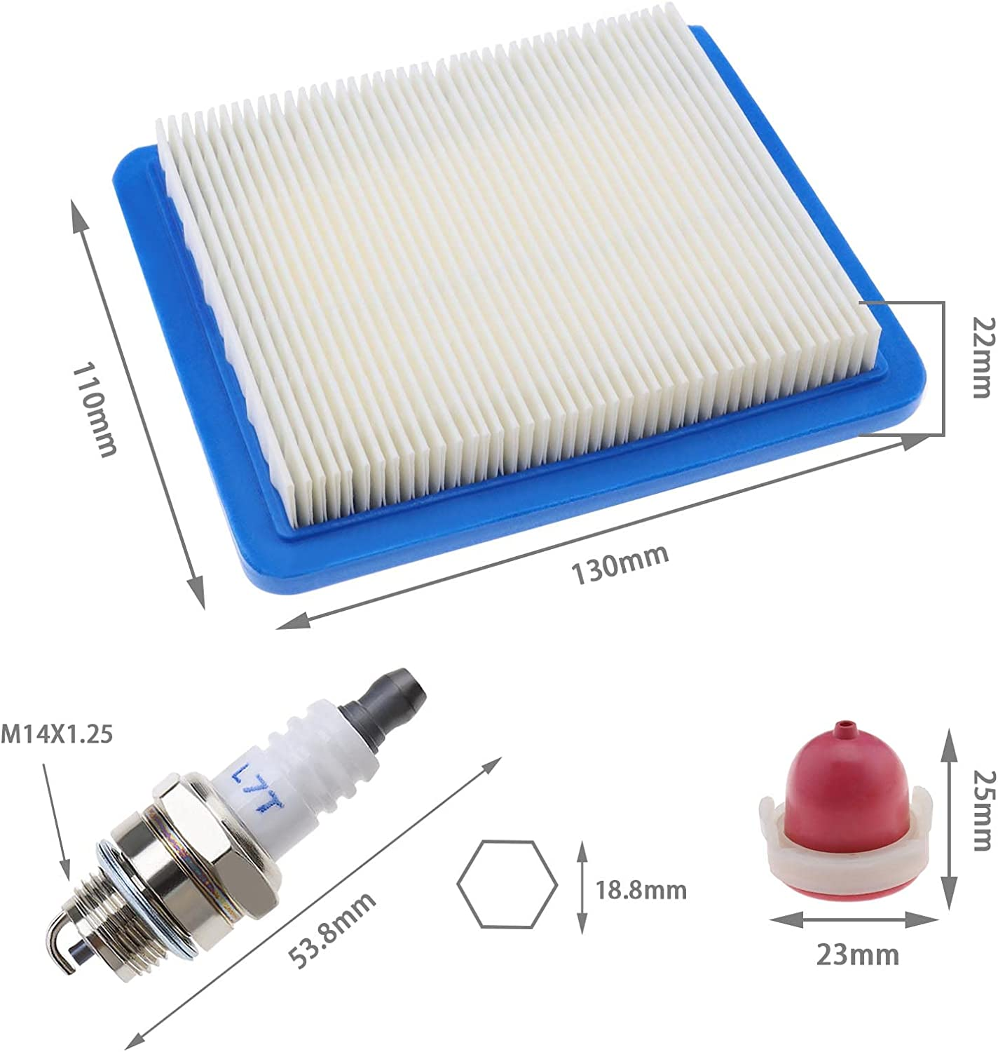 Ecsing Set with 6Pcs Air Filter L7T Spark Plug Prime Bulbs Compatible with Briggs & Stratton Quantum Engine 625 650 675 Serie 491588 399959 694395 image number 4