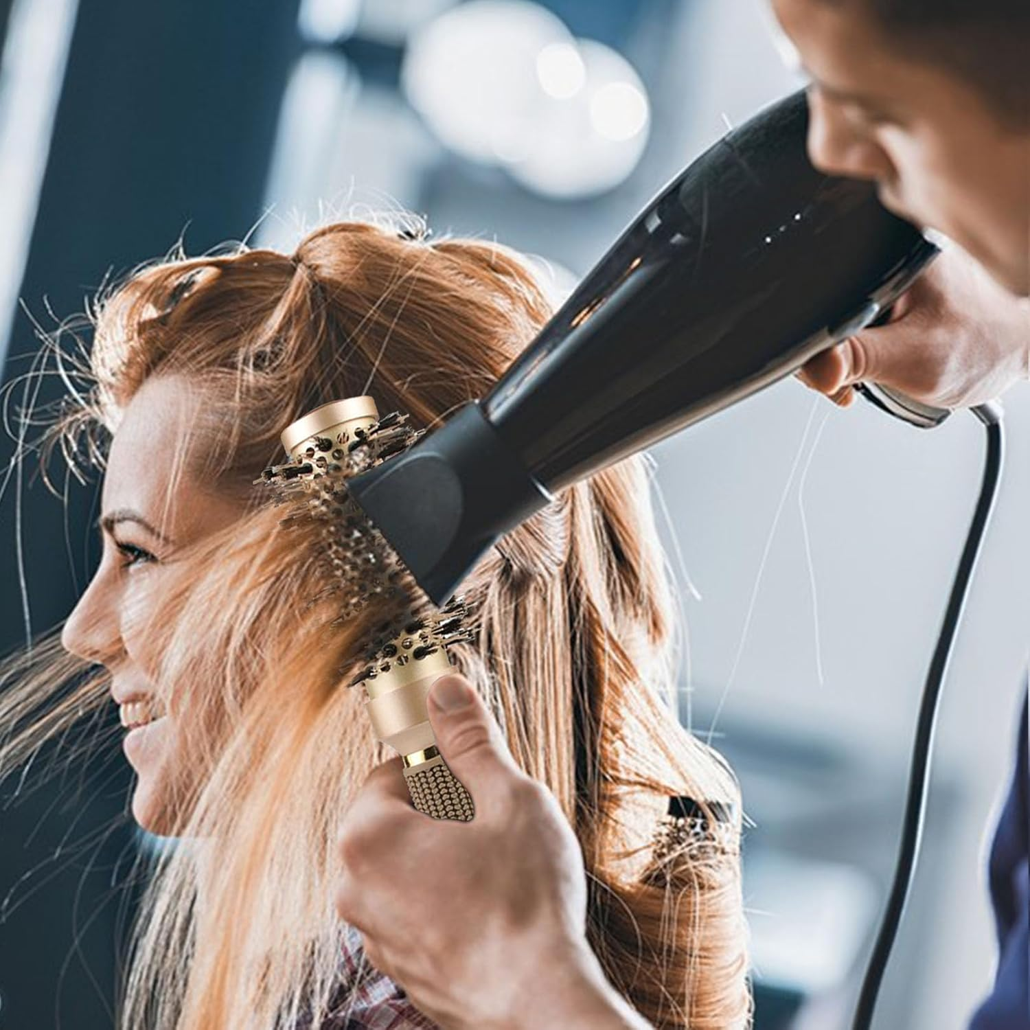 Hair Brush without Pulling, Men, Women, round Brush, Wild Boar Bristles, Detangler Brush, Long Hair for Curls, Thickness, Detangling Brush Set Including round Hair Brush, Paddle Brush, Brush Cleaner, Shampoo Brush image number 5