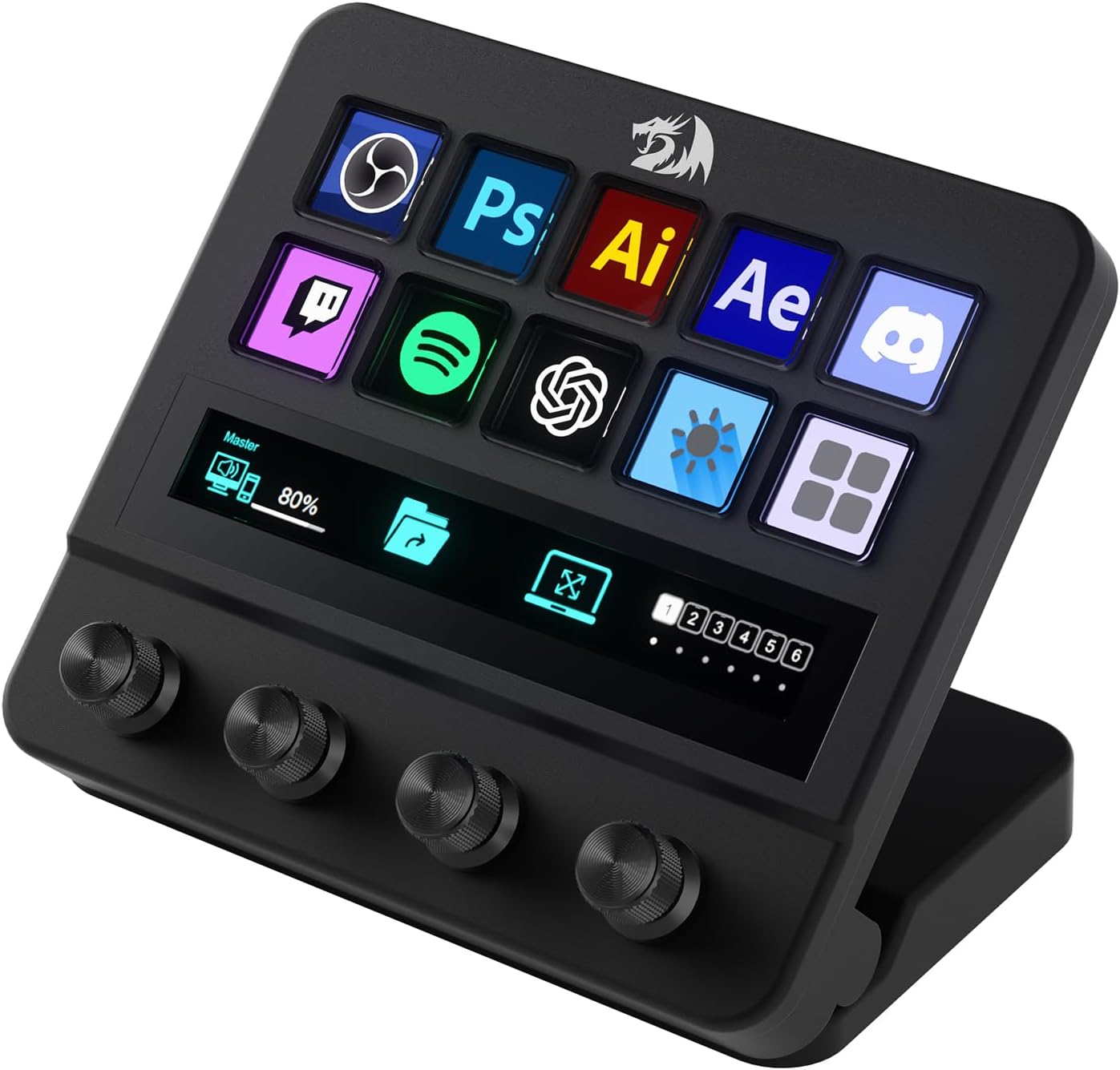 Redragon SS552 Stream Controller Deck - All-In-One Macro Pad with Customization Touch Strip, LCD Keys & Dials, Stream Station for Content Creators, Streaming, Gaming - PC & Mac Compatible