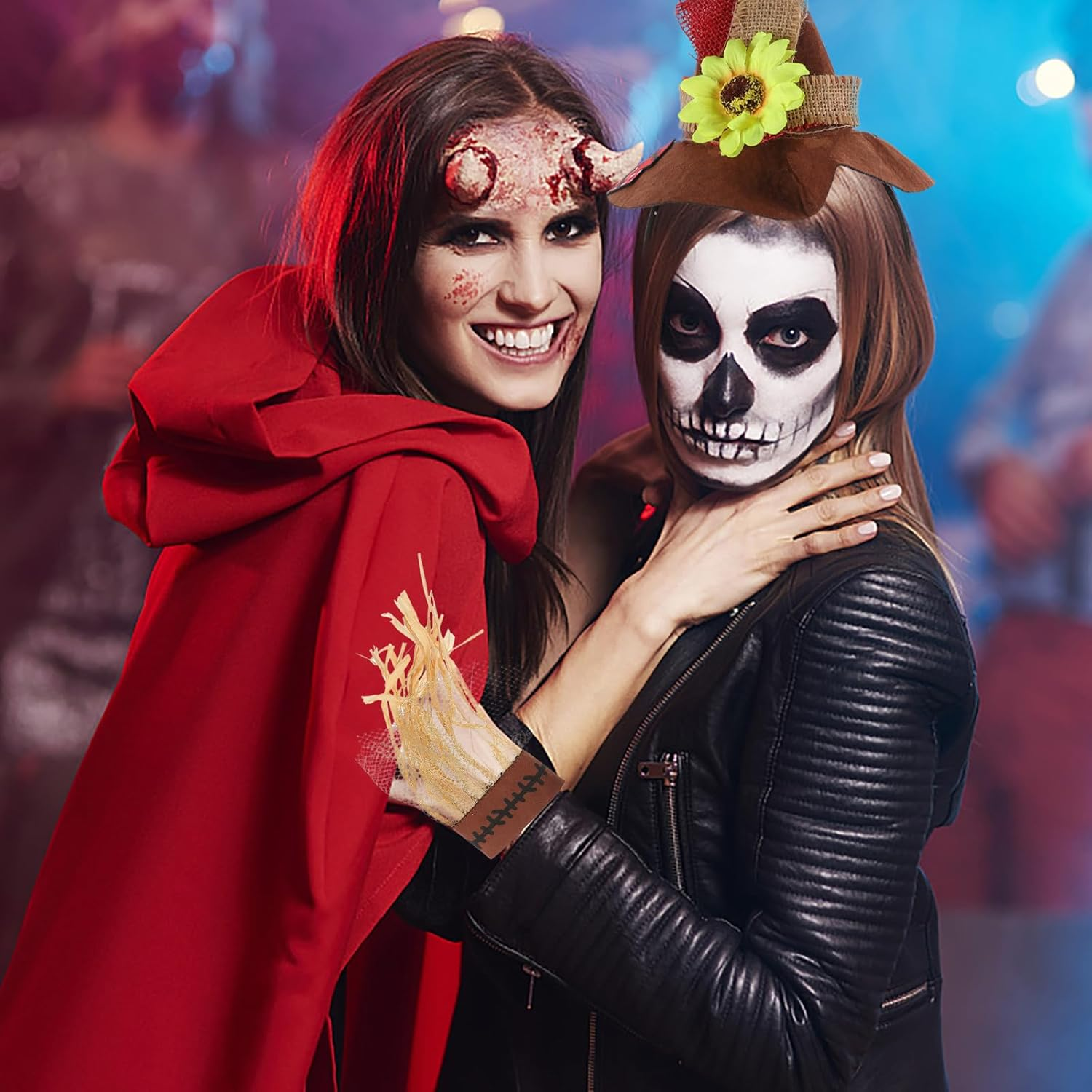 GANAZONO 4Pcs Halloween Straw Costume Accessories Includes Hat Wristbands Necklace for Adults for Carnival Theme Parties Festivals image number 3