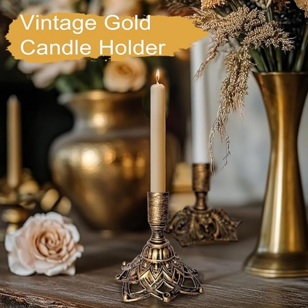 2PCS Brass Taper Candle Holders Candle Stick Holders Set Vintage Metal Pillar Candlestick Holders for Fireplace, Party, Dining, Home, Wedding Decor，Fits 7/8（2.2Cm） Inch Thick Candle&Led Candles ﻿ image number 2
