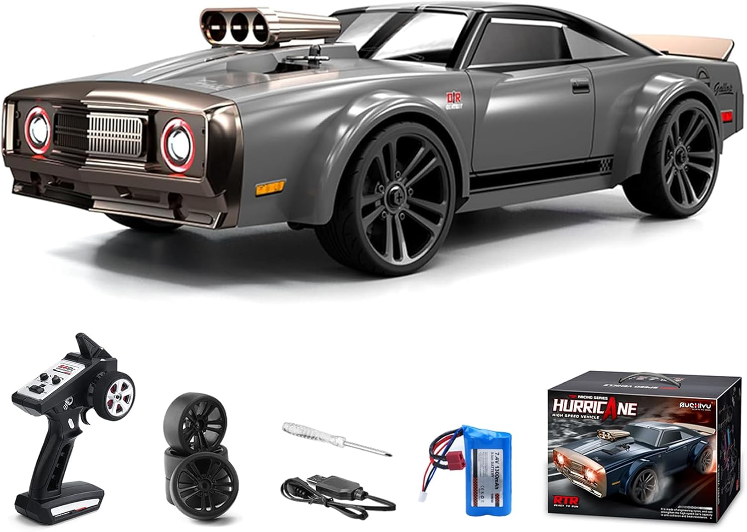 Mostop Remote Control Car 1/16 Scale RTR Muscle Car 35Km/H High Speed RC Drift Car for Kids Adults, 4X4 All Road Drifting Truck Speed & Steering Control Drift Racing Car with 7 Modes Angle Eyes Lights image number 3