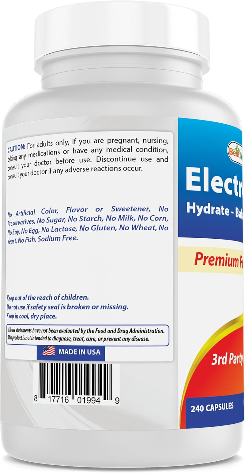 Best Naturals Electrolytes Hydrate-Balance- Sustain Premium Formula 240 Capsules. Gluten Free and Non-Gmo. image number 1