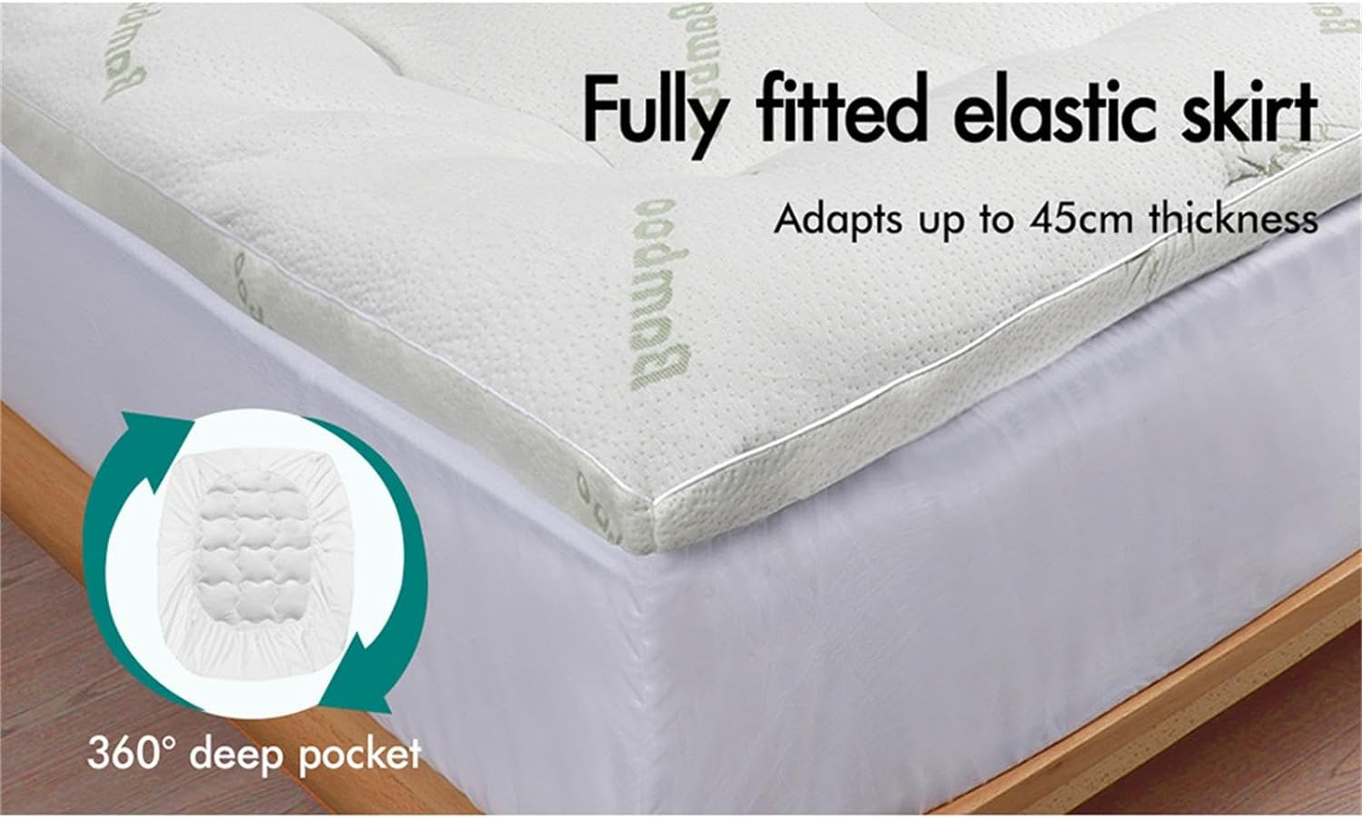 STARRY EUCALYPT Pillowtop Mattress Topper 7.5Cm Thick with Fabric Cover King Size, 1000GSM Microfibre Bamboo Fibre Filling Pillow Top Mattress Topper, Beddings Bed Mat Pad, White & Bamboo Pattern image number 1