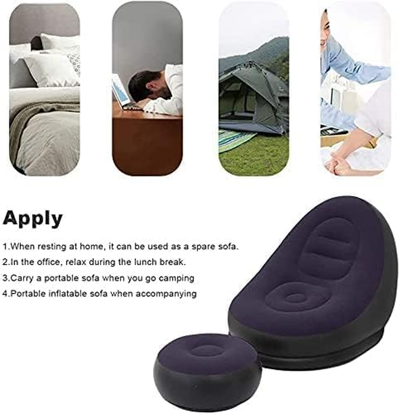 Inflatable Deck Chair with Household Air Pump Blow up Couch Lounger Sofa Set for Indoor Living Room Outdoor Travel Camping Picnic (Blue) image number 2