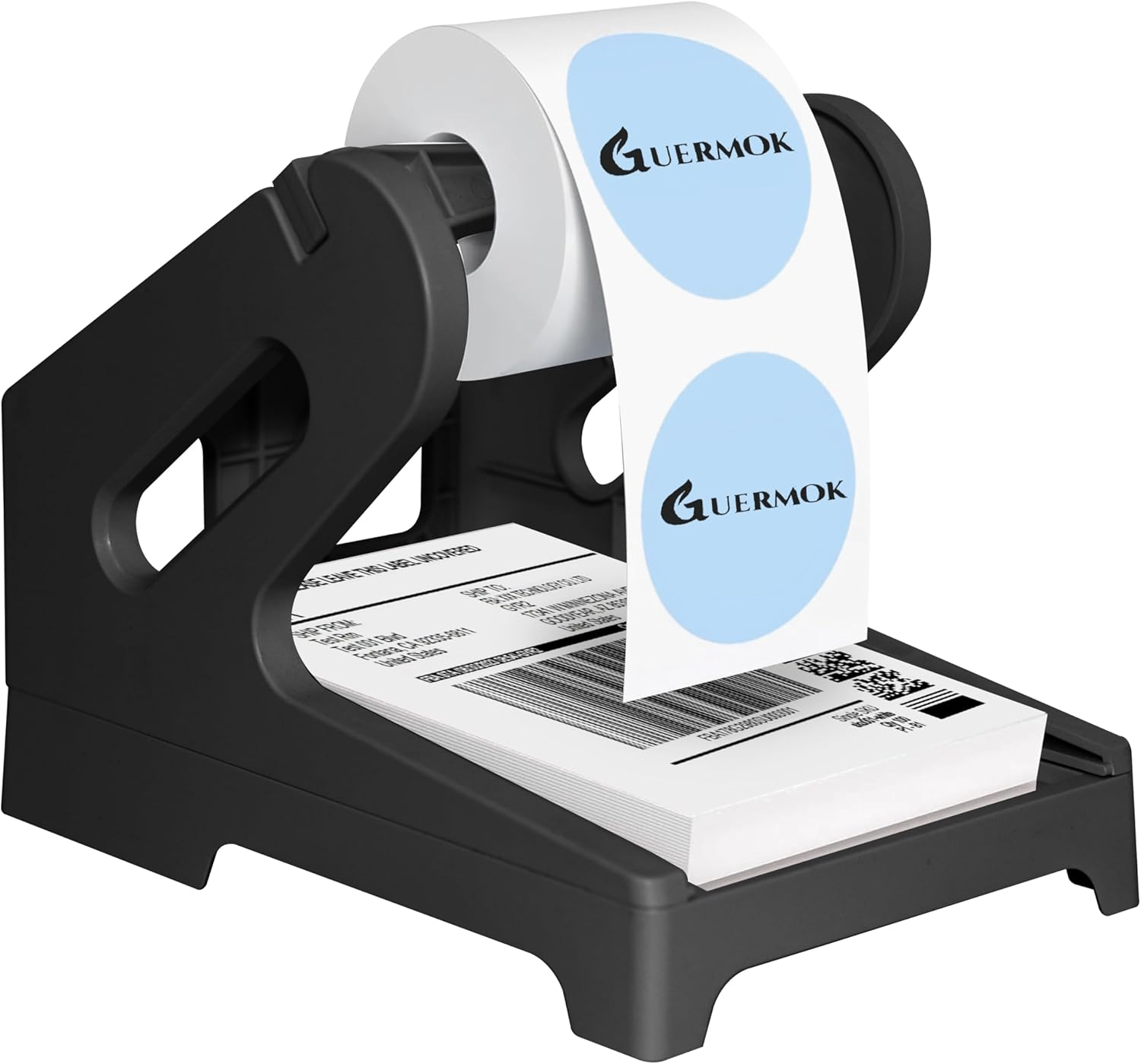 Guermok Thermal Shipping Label Holder for Rolls & Fan-Fold, Fragile Stickers for Shipping, Label Stand Desktop Printer Holder-Home Office Accessory Sticker Dispenser for Holographic (Gray)