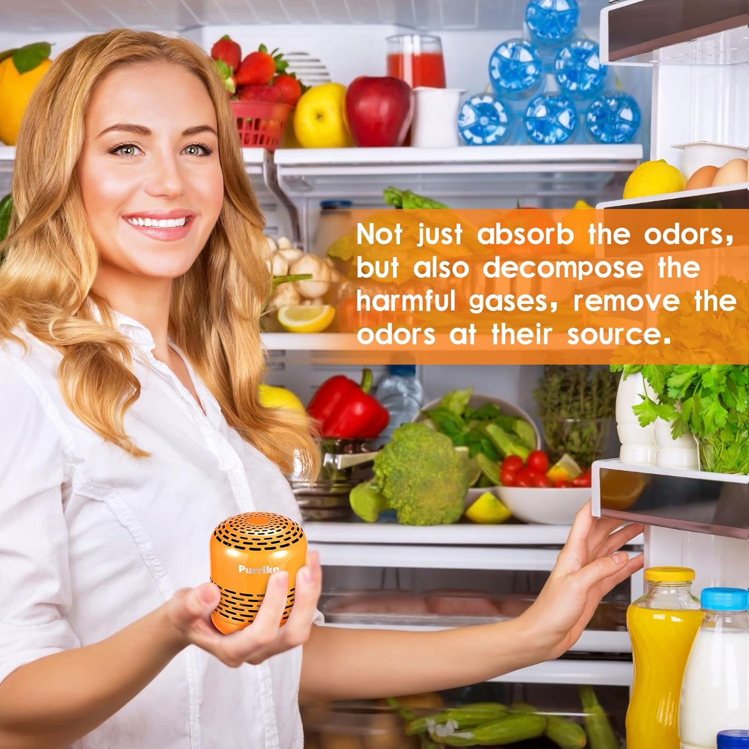 Refrigerator Deodorizer,Lasts for 10 Years,Refrigerator Odor Eliminator,Fridge Deodorizer,More Effective than Baking Soda Bamboo Air Purifying Bags,Orange image number 1