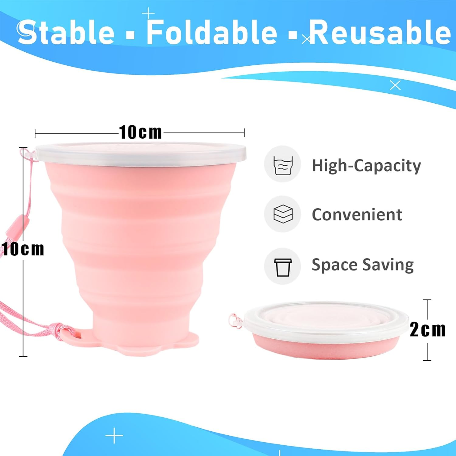 Ddluck Silicone Collapsible Camping Cup, 4 Pack 320Ml Foldable Travel Mug, Folding Portable Cups with Plastic Sealing Lid, Reusable Mugs Set for Picnic, Camping, Office, Outdoor Hiking