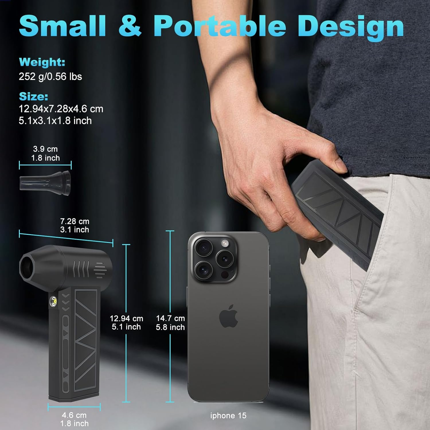 Oolong Compressed Air Duster,130000Rpm Handheld Air Blower,3 Gear Electric Portable Mini Air Blower with LED Light, Rechargeable Reusable Compact Air Duster for Keyboard Cleaner,Pc,Car,Home,Outdoor image number 2