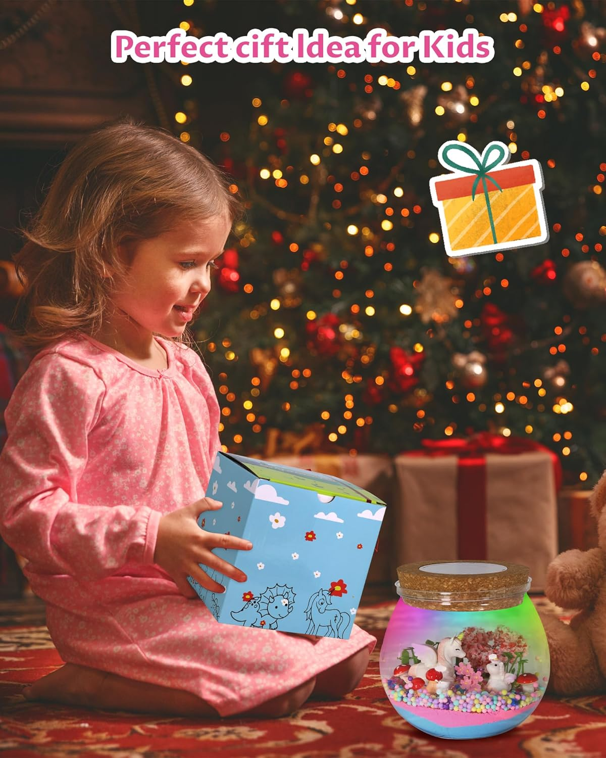 TJWFUNFUN Unicorn Light-Up Terrarium Kit for Kids - LED Night Light for Girls Ages 4 5 6 7 8-12 Year Old - Unicorn Toys for Girls - DIY Arts and Crafts Kit for Kids image number 1