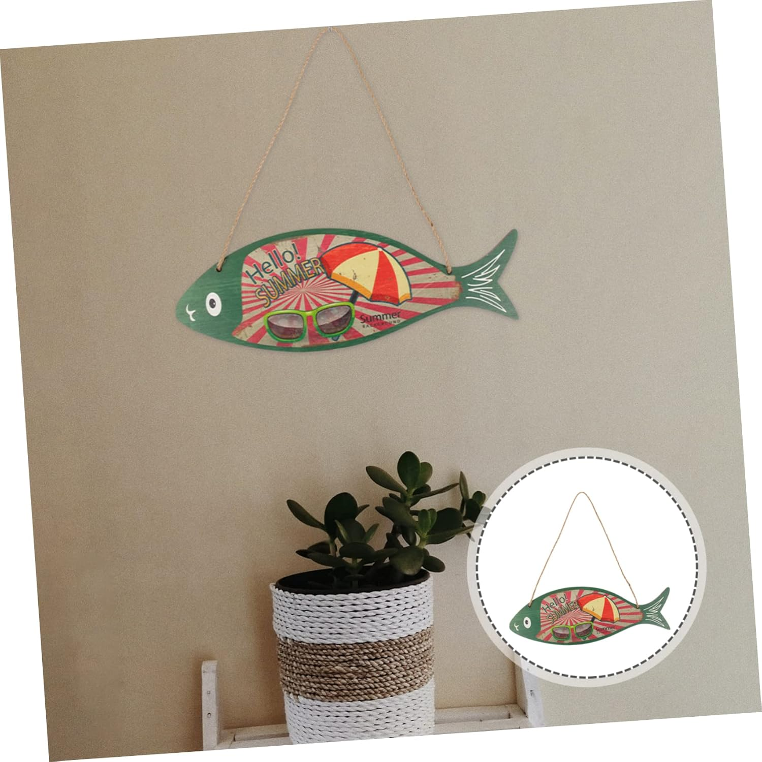 TOPPERFUN Wooden Fish Pendant for Hawaii Party Beach Decor Nordic Style Hanging Fish Ornament Rustic Home Wall Decor image number 2