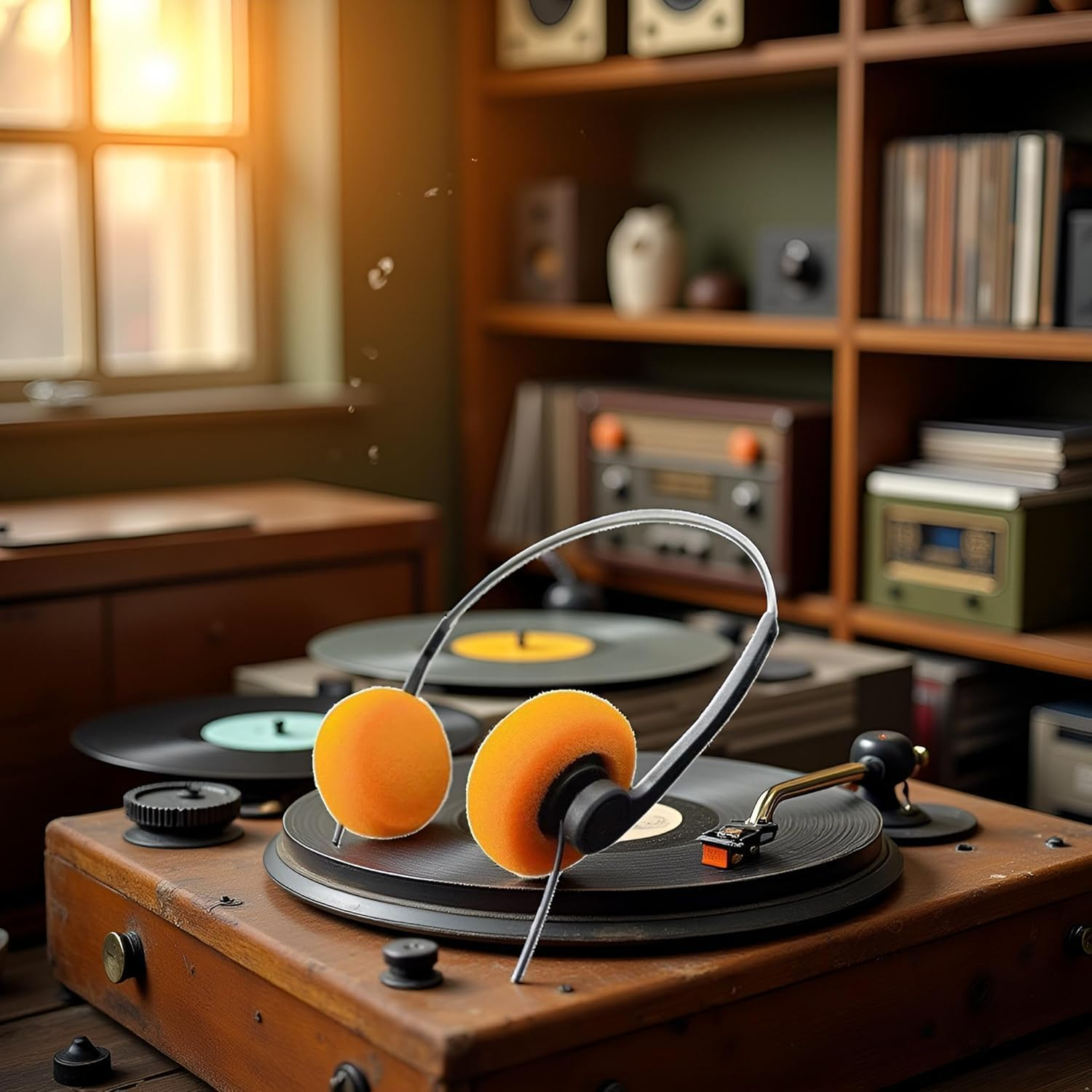 Orange Retro Over-Ear Earphones, Stereo Lightweight Headphones with Cord, 80S 90S Vintage Headset Wired, Hi-Fi Stereo Earphone for Most Mobile Phones Playback Pevices Headphones image number 2