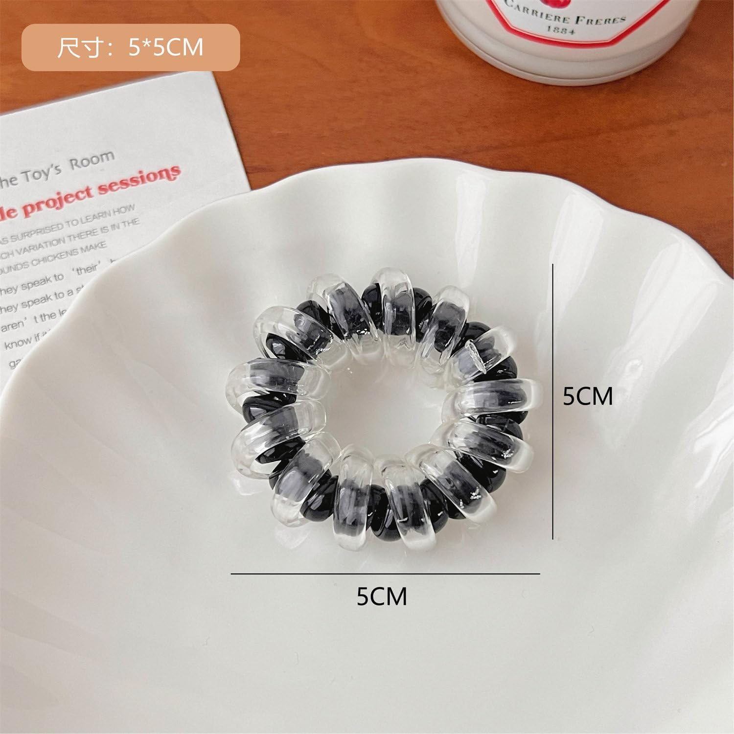 Double-Layer Spiral Hair Ties, 3Pcs/Pack Waterproof Ponytail Holders Telephone Cord Hair Coils for Woman Twisty Hair Ties for Thick Hair (Black)