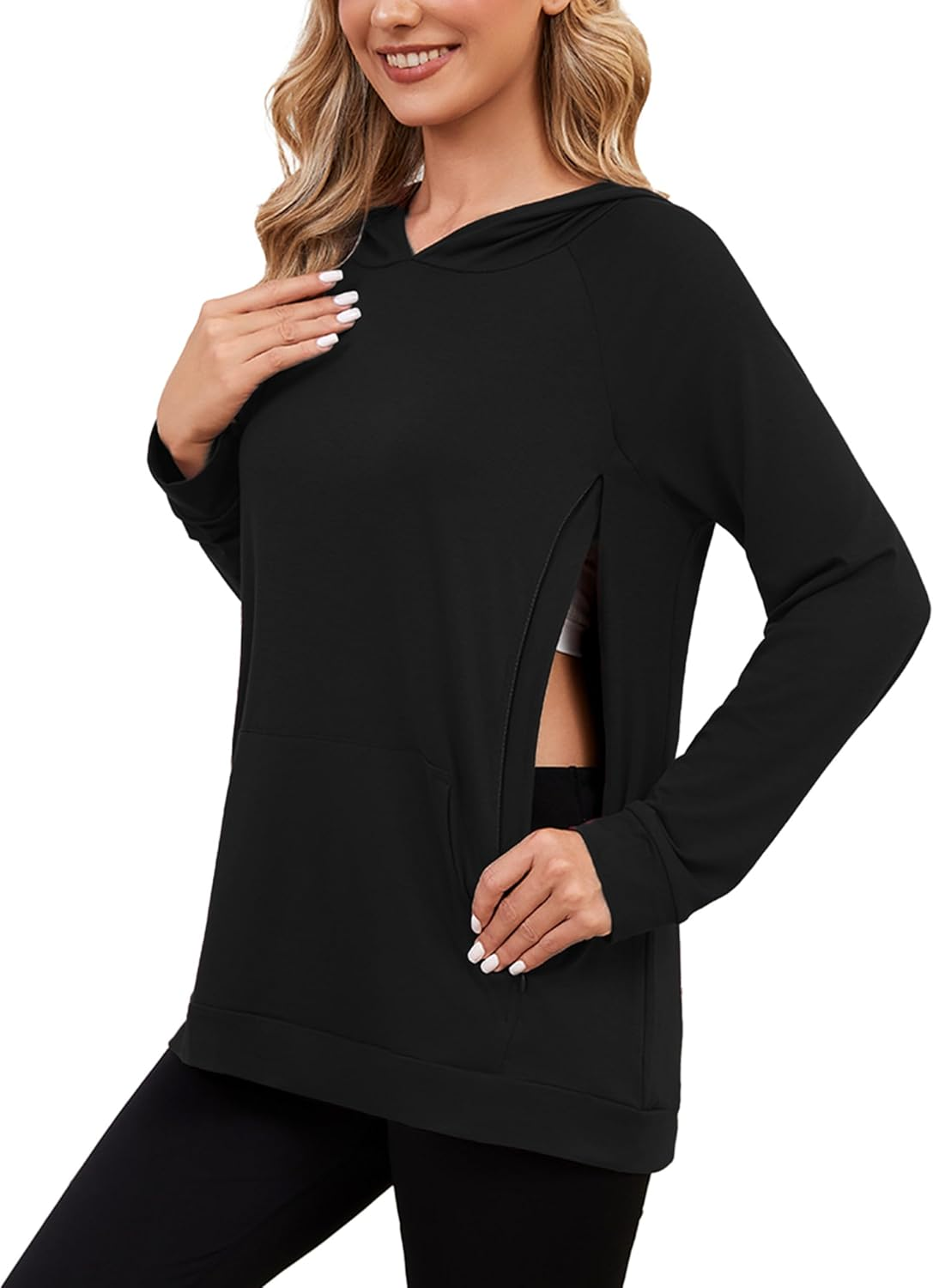 Liu & Qu Women'S Nursing Sweatshirts for Breastfeeding with Hidden Zipper Long Sleeve Maternity Hoodie Causal Clothes