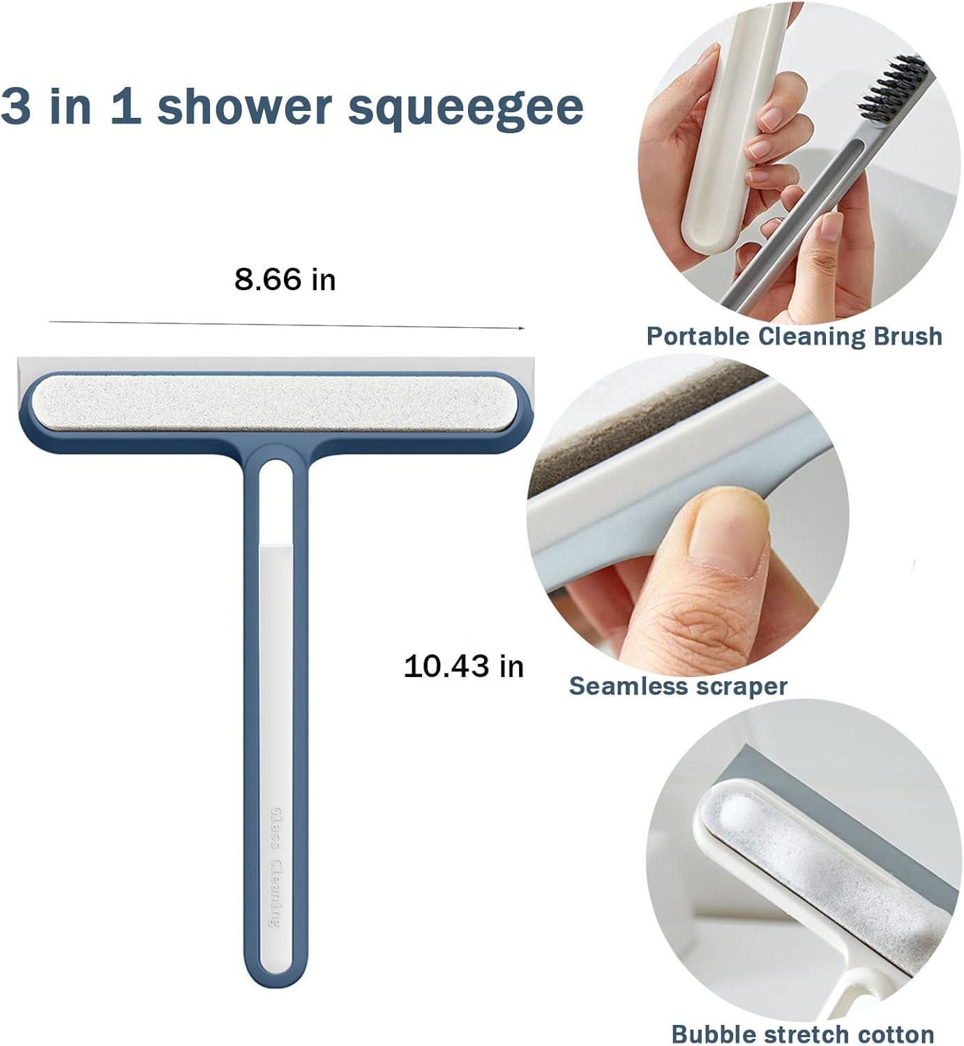 Squeegee for Shower Glass Door,Window Squeegee,3 in 1 Floor Squeegee with Brush,Shower Squeegee for Glass Doors,Shower Doors, Windows, Mirrors,Tiles and Car Glass image number 2