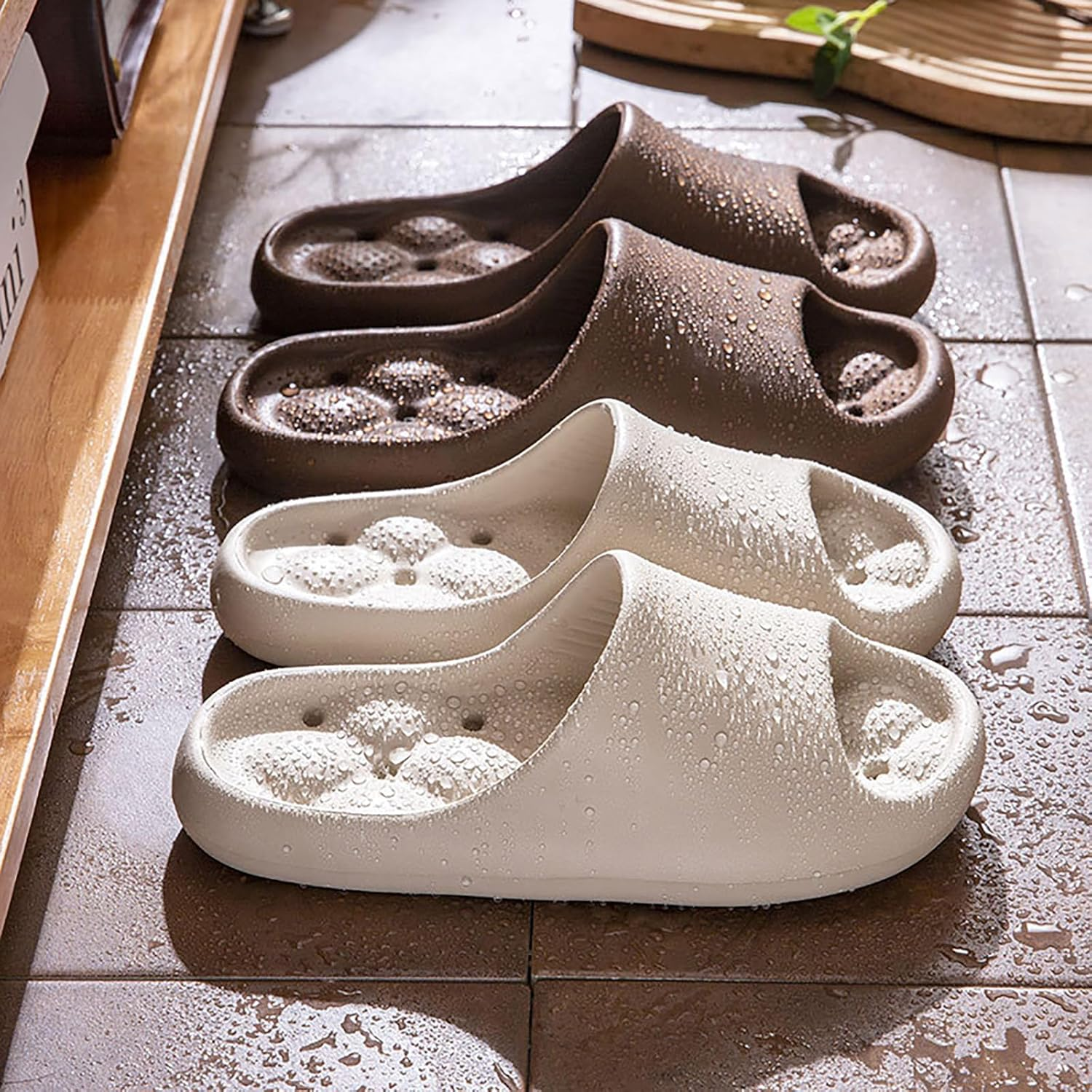 Women'S Indoor Bath Slippers Non-Slip Quick Dry - Men'S Hollow Drainage Slippers for Home Pool Outdoor image number 2