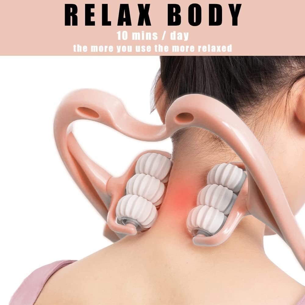 Neck Massager, Trigger Point Roller Massager for Pain Relief Deep Tissue Handheld Shoulder Massager Tool with 6 Balls Massage Point Suitable for Legs Waist Neck and Shoulder Relaxer (Pink) image number 4