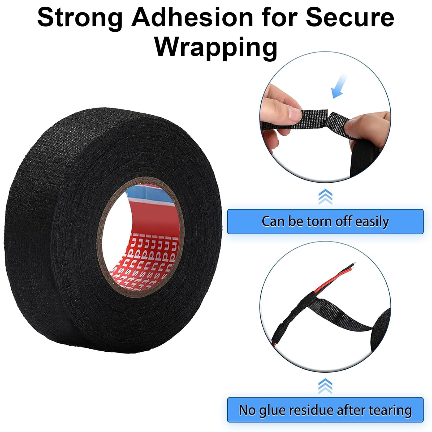 4 Rolls Fabric Wire Harness Tape 19Mm X 25M &ndash; Strong Adhesive, Heat Resistant, Easy Tear Black Cloth Electrical Tape for Car, Home & Workshop image number 3