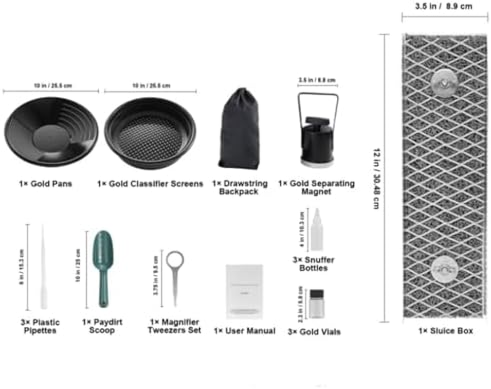 Gold Panning Kit with Portable Sluice Box, Aluminum Alloy Prospecting Trough & Sieve Set for River Gold Mining image number 5