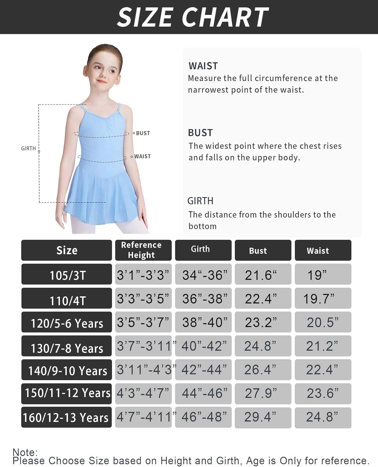 Daydance Lined Toddler, Kids, Girls Ballet Leotards with Skirt, Camisole Straps Dance Wear for Training, Practice, Recitals